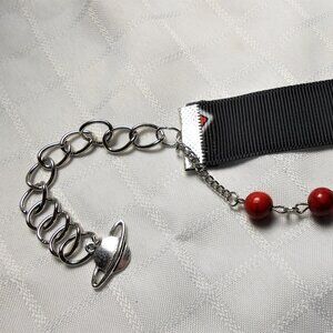 No620 Statement handmade two rows choker necklace with Superman patterned ribbon